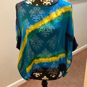 COPY - Express Blue/Navy/Green/Yellow Sheer 3/4 Sleeve Blouse Size XS